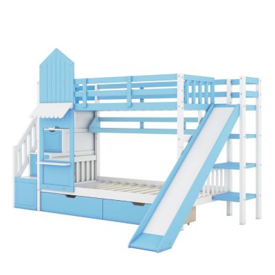 Streamdale Castle Bunk Bed w/ Drawers, Shelves, Slide (Pink)
