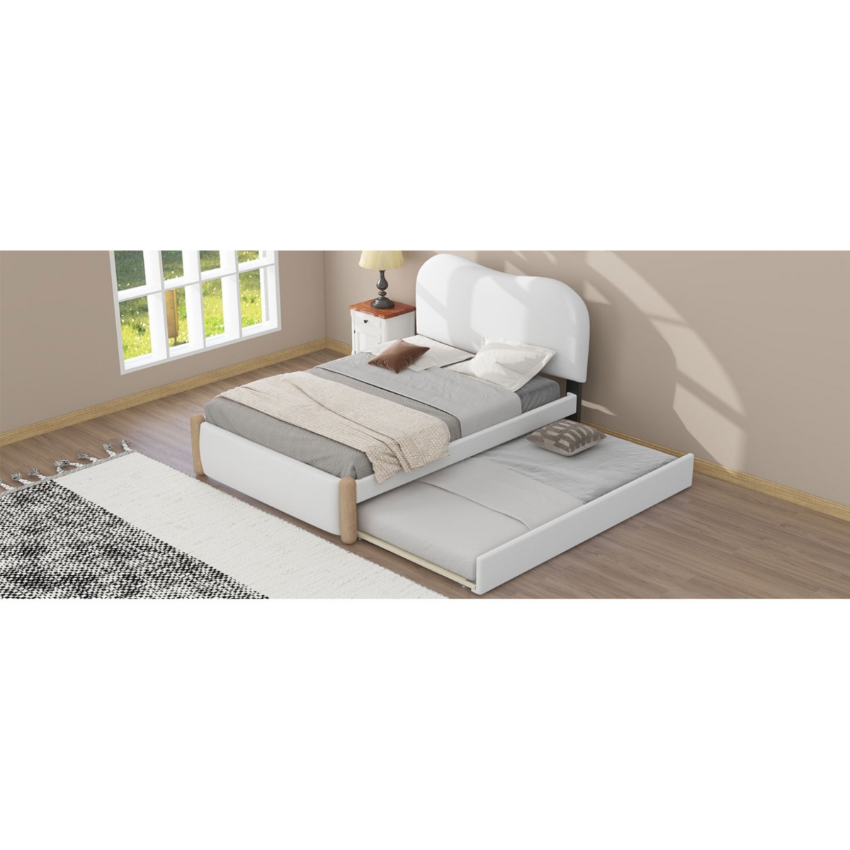 Streamdale Furniture Size Upholstered Platform Bed With Wood Supporting Feet And Size Trundle