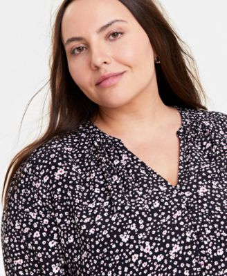 On 34th Trendy Plus Size Floating Blooms Print Top, Created for Macy's 