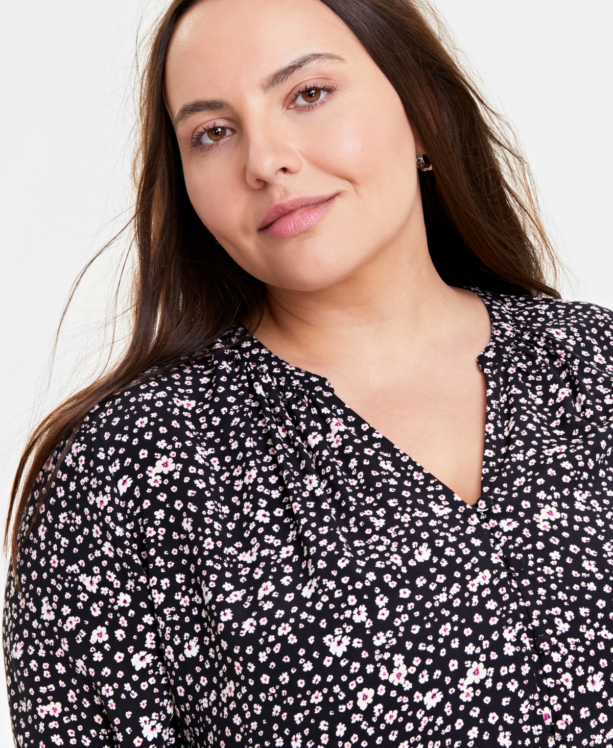 On 34th Trendy Plus Size Floating Blooms Print Top, Created for Macy's
