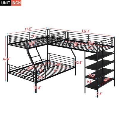 Twin Metal Loft & Bunk Bed with Shelves