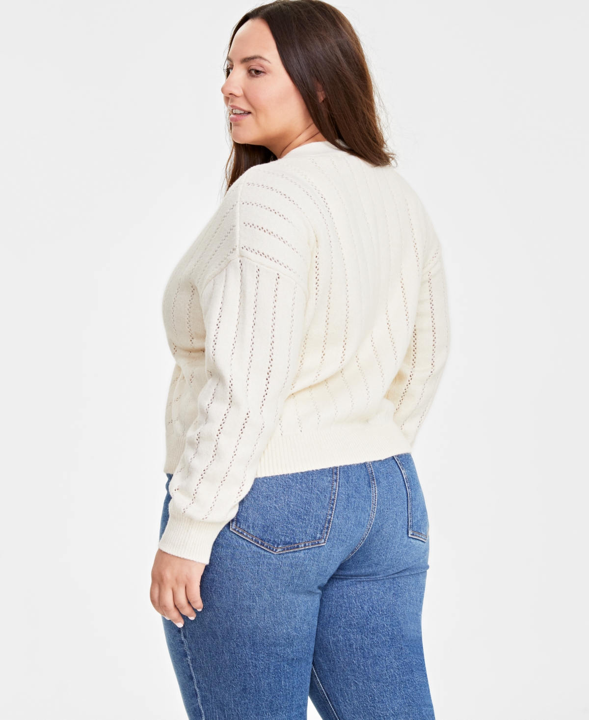 On 34th Trendy Plus Size Pointelle-Stitch Cardigan, Created for Macy's