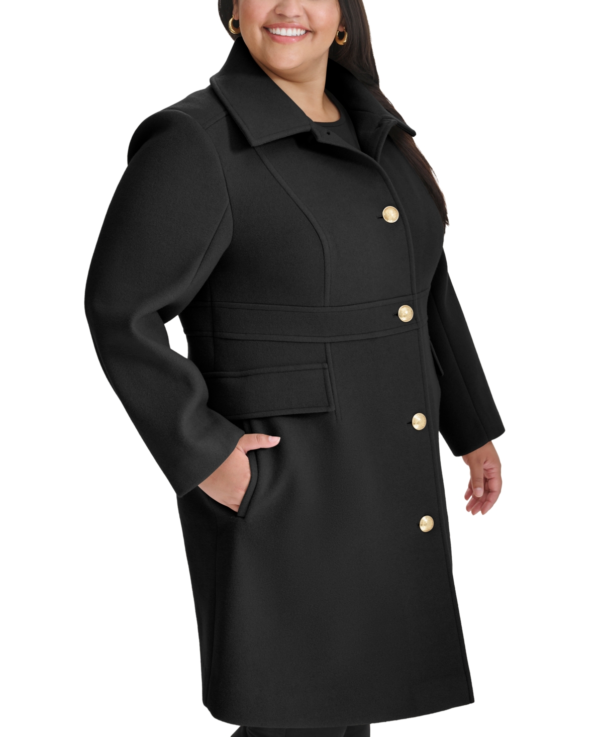 Tommy Hilfiger Plus Size Collared Button-Front Coat, Created for Macy's