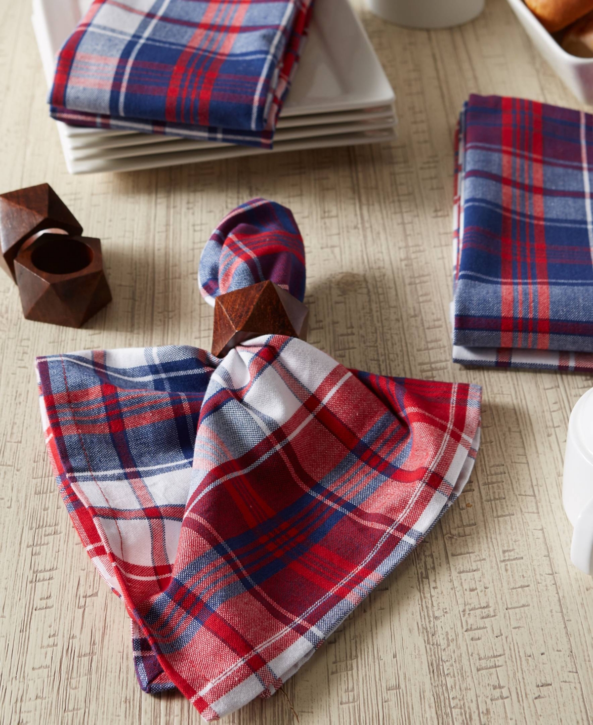 Design Imports Americana Plaid Napkin Set of 6 - White Blue Check