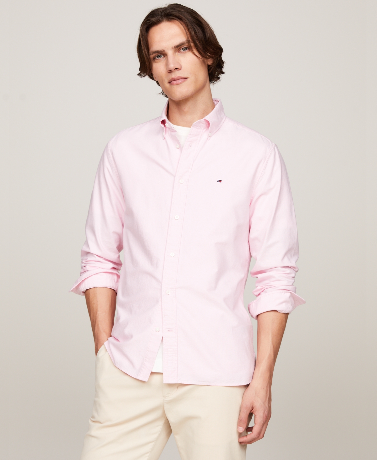 Tommy Hilfiger Men's Pigment-dyed Button-down Long Sleeve Shirt In Classic Pink