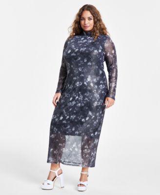 Bar III - Trendy Plus Size Printed Mesh Bodycon Dress