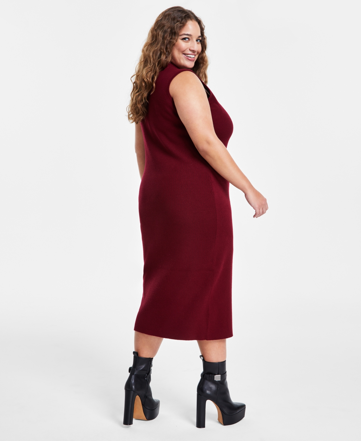 Bar Iii Trendy Plus Size Zip-Front Sweater Dress, Created for Macy's