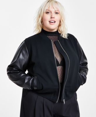 Bar III Trendy Plus Size Mixed Media Bomber Jacket Created for Macy s Macy s