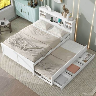 Twin Platform Bed with Storage, USB, Trundle, and Drawers