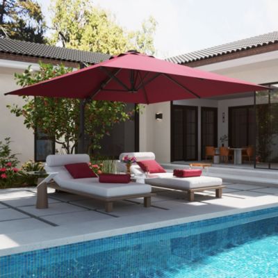 120" Square Cantilever Umbrella with Detachable LED Atmosphere Light, Bluetooth Player and Weight Base