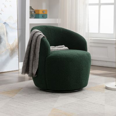 Teddy Fabric Swivel Barrel Chair with Metal Ring