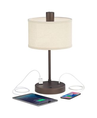 Colby Modern Desk Table Lamp with USB and AC Power Outlet in Base 21" High Bronze Metal Linen Uno Fitter Drum Shade for Living Room Bedroom House Bedside Nightstand Home Office - 360 Lighting