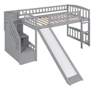 Streamdale Stairway Twin Size Loft Bed With Two Drawers And Slide