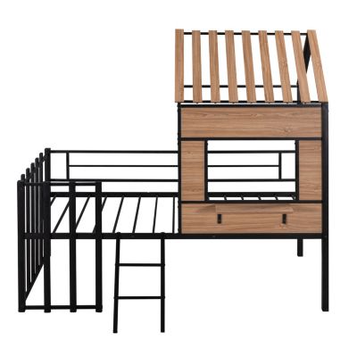 Streamdale Metal Twin Size Loft Bed With Roof, Window, Guardrail, Ladder