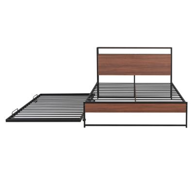 Streamdale Metal Platform Bed Frame w/ Trundle, USB Ports