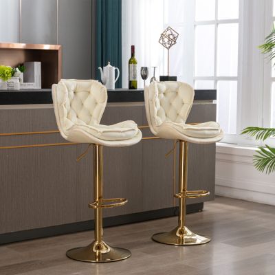 Adjustable Swivel Bar Stools with Chrome Base (Set of 2)