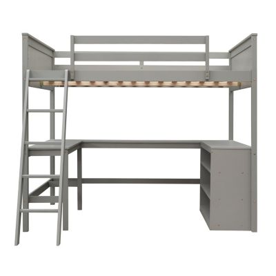 Streamdale Full Size Loft Bed With Shelves And Desk, Wooden Loft Bed With Desk