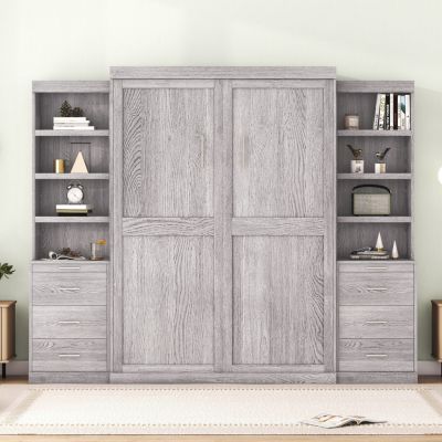 Streamdale Full Size Murphy Bed With Storage Shelves And Drawers