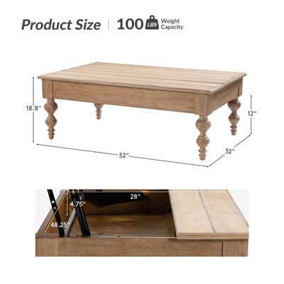 Gaston Farmhouse Lift Top 4 Legs Coffee Table with Storage
