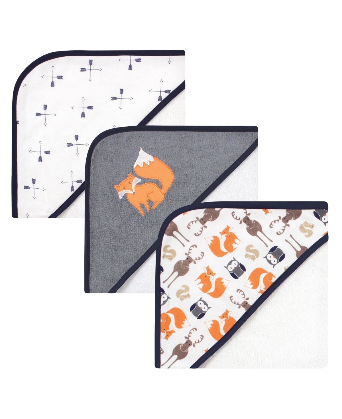 Hudson Baby Infant Boy 6Pc Cotton Rich Hooded Towels Bundle Set, One Size - Blue moose orange fox