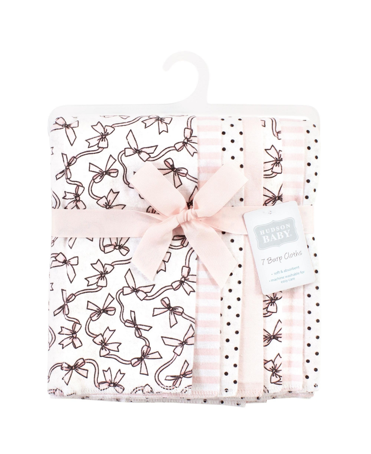 Hudson Baby Infant Girl Cotton Flannel Burp Cloths, Pink Bows 7 Pack, One Size - Pink bows 7 pack