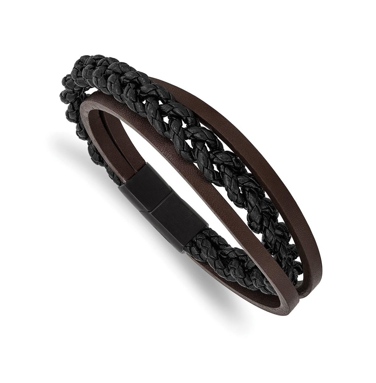 Stainless Steel Brushed Black Ip-plated Leather Bracelet