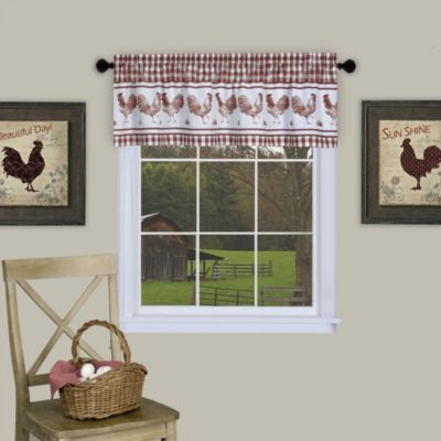 Country Farmhouse Barnyard Plaid Rooster Kitchen Curtain Tier & Valance Set