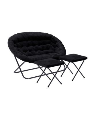 Janey Folding Double Saucer Chair With 2 Ottomans And Steel Frame For Dorm Or Bedroom