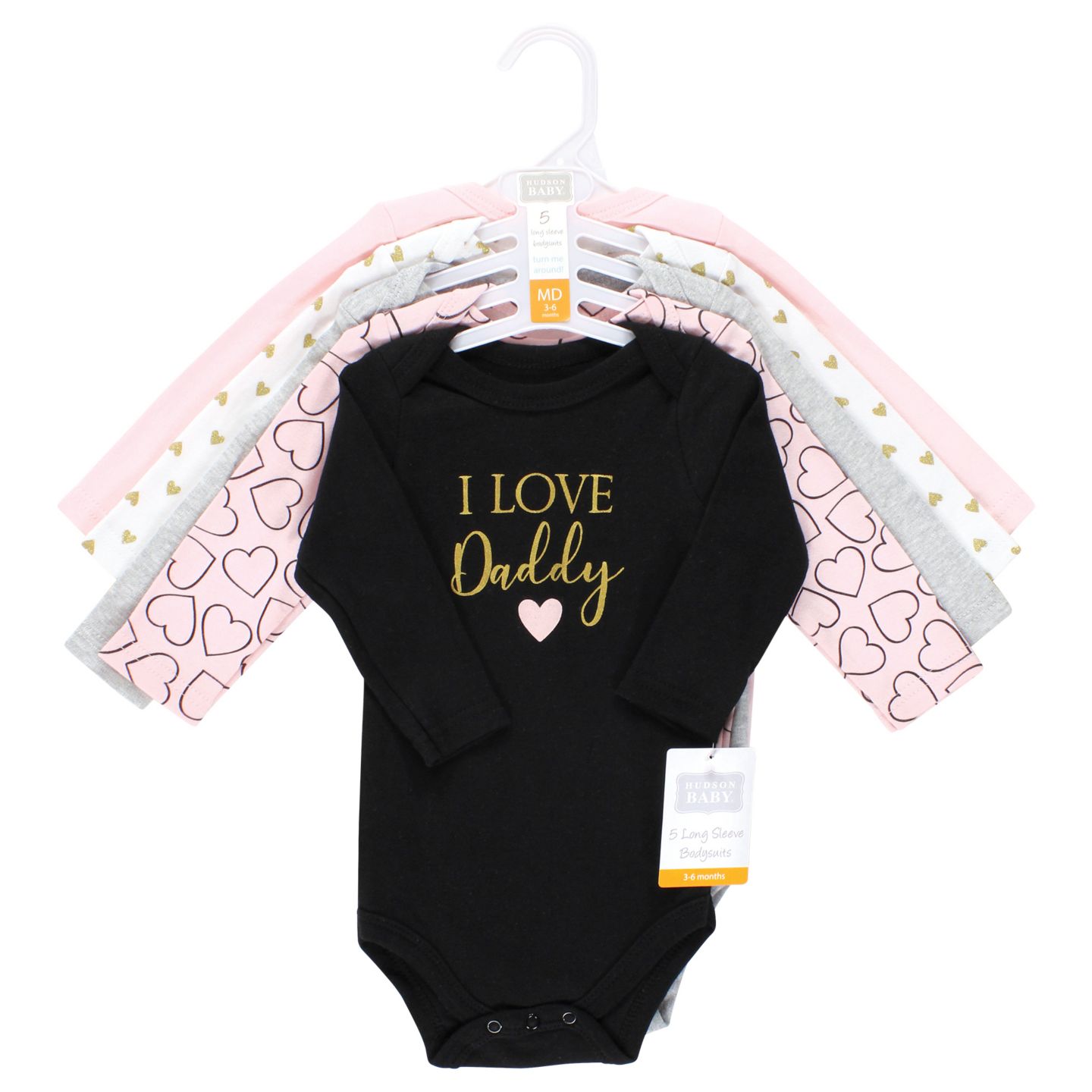 Боди Baby Hudson, длинный рукав, хлопок, 5 шт. — Hudson Baby, цвет: Girl Daddy 5-Pack — фото 2