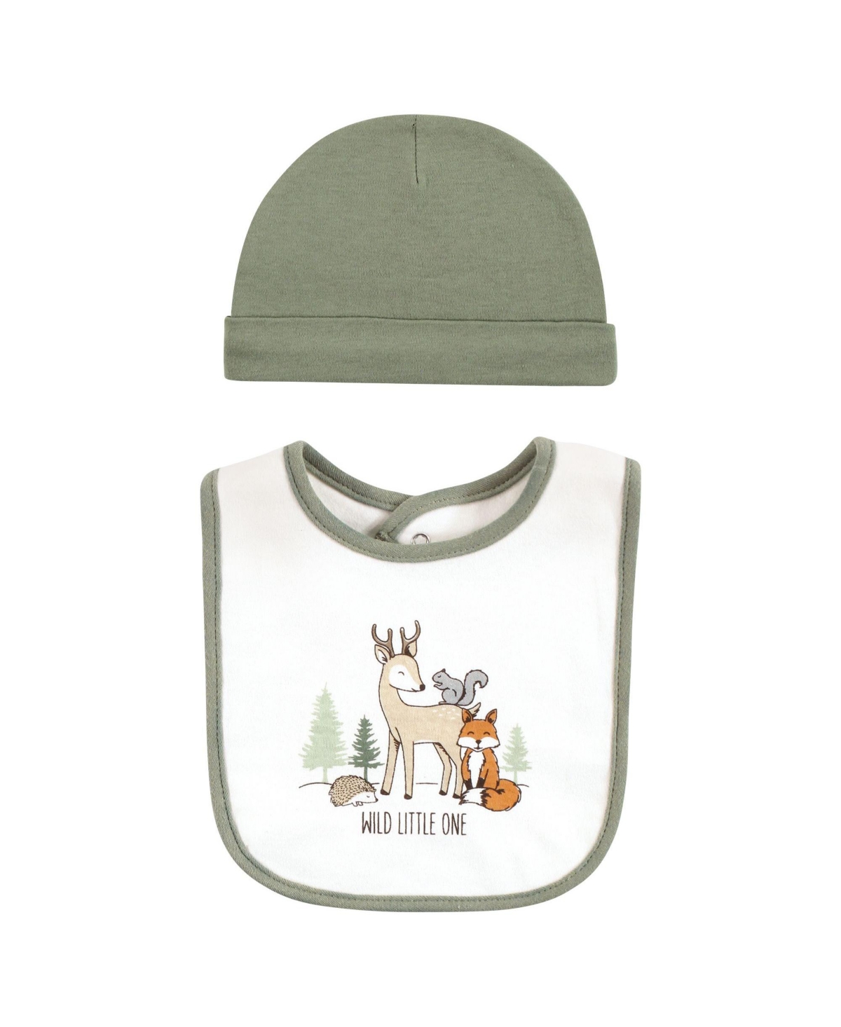 Hudson Baby Infant Boy Cotton Bib and Caps Set, One Size - Forest animals