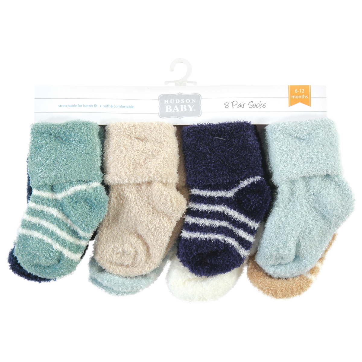 Hudson Baby Baby Boys Cozy Chenille Newborn and Terry Socks,- Navy mint stripe