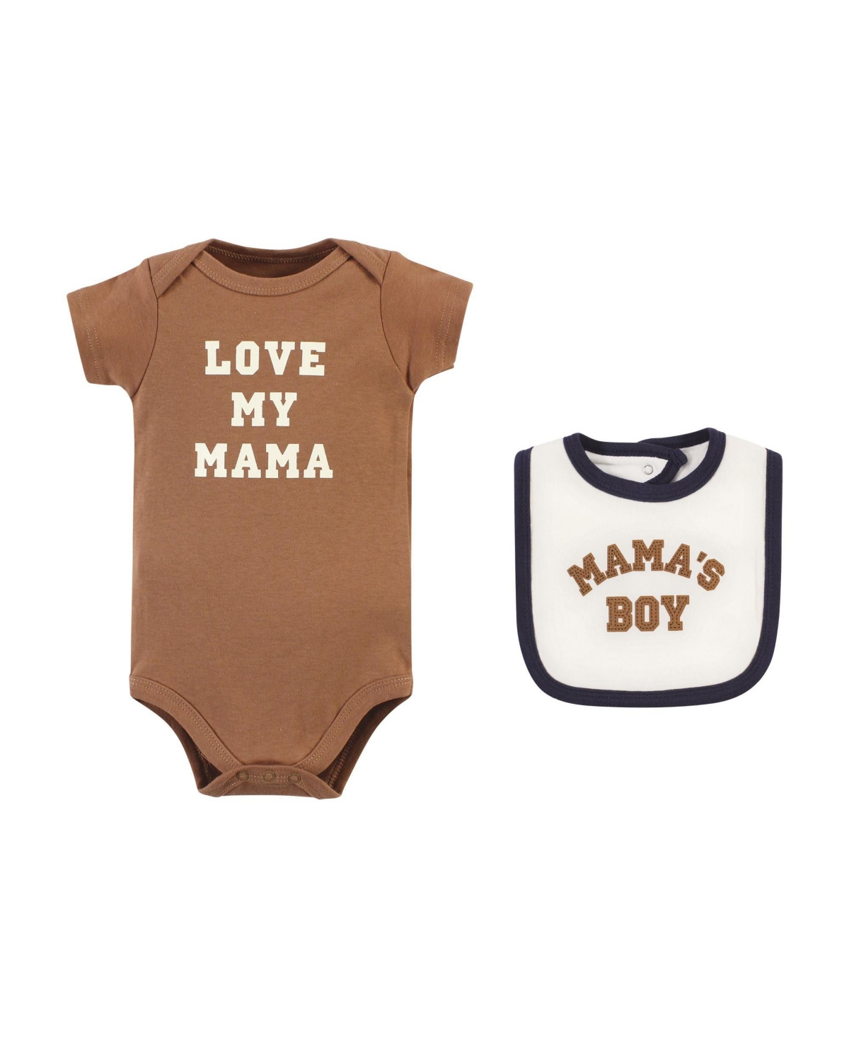 Hudson Baby Baby Boys Cotton Sleep and Play, Bodysuit and Bandana Bib Set, Brown Navy Mamas
