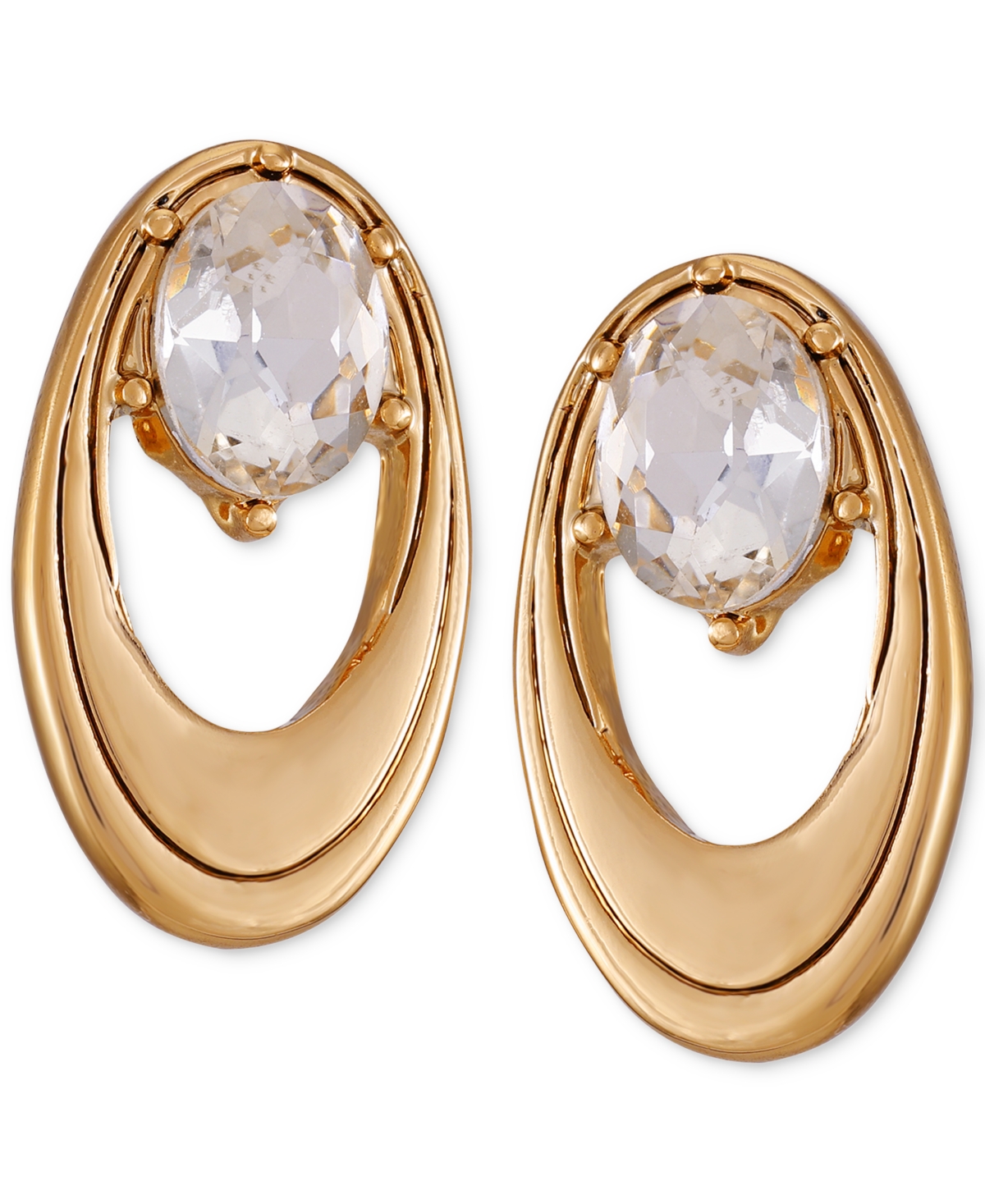 T Tahari Gold-tone Crystal Open Oval Stud Earrings In Gold