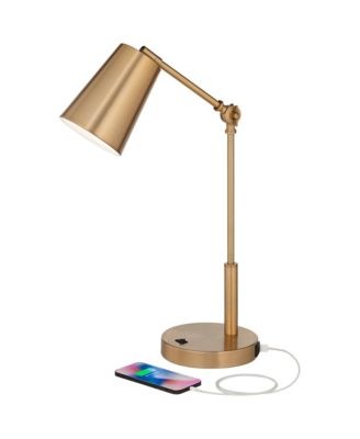 Industrial Modern Desk Lamp with USB and AC Power Outlet 23.5" High Antique Brass Metal for Living Room Bedroom House Bedside