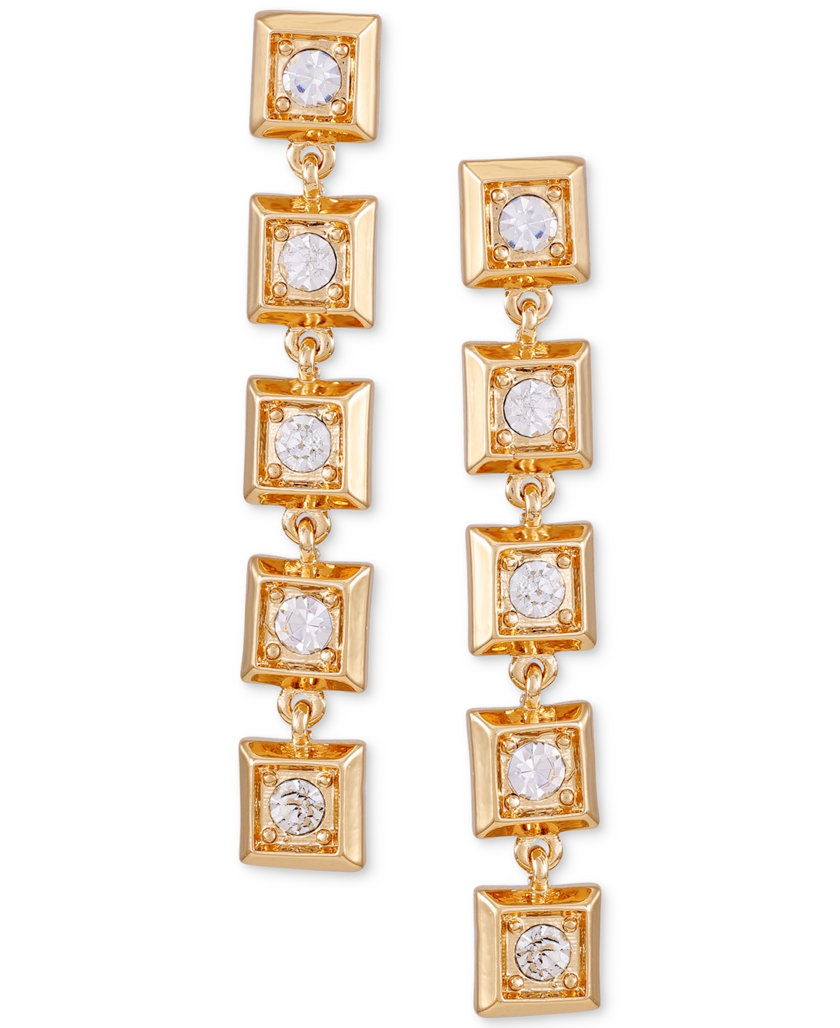 T Tahari Gold-tone Pave Square Linear Drop Earrings In Gold