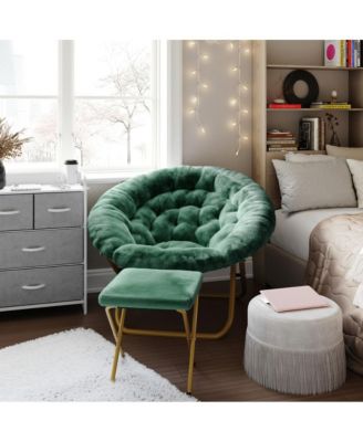 EMMA + OLIVER Oversize Steel Aruna Folding Saucer Moon Chair and Ottoman