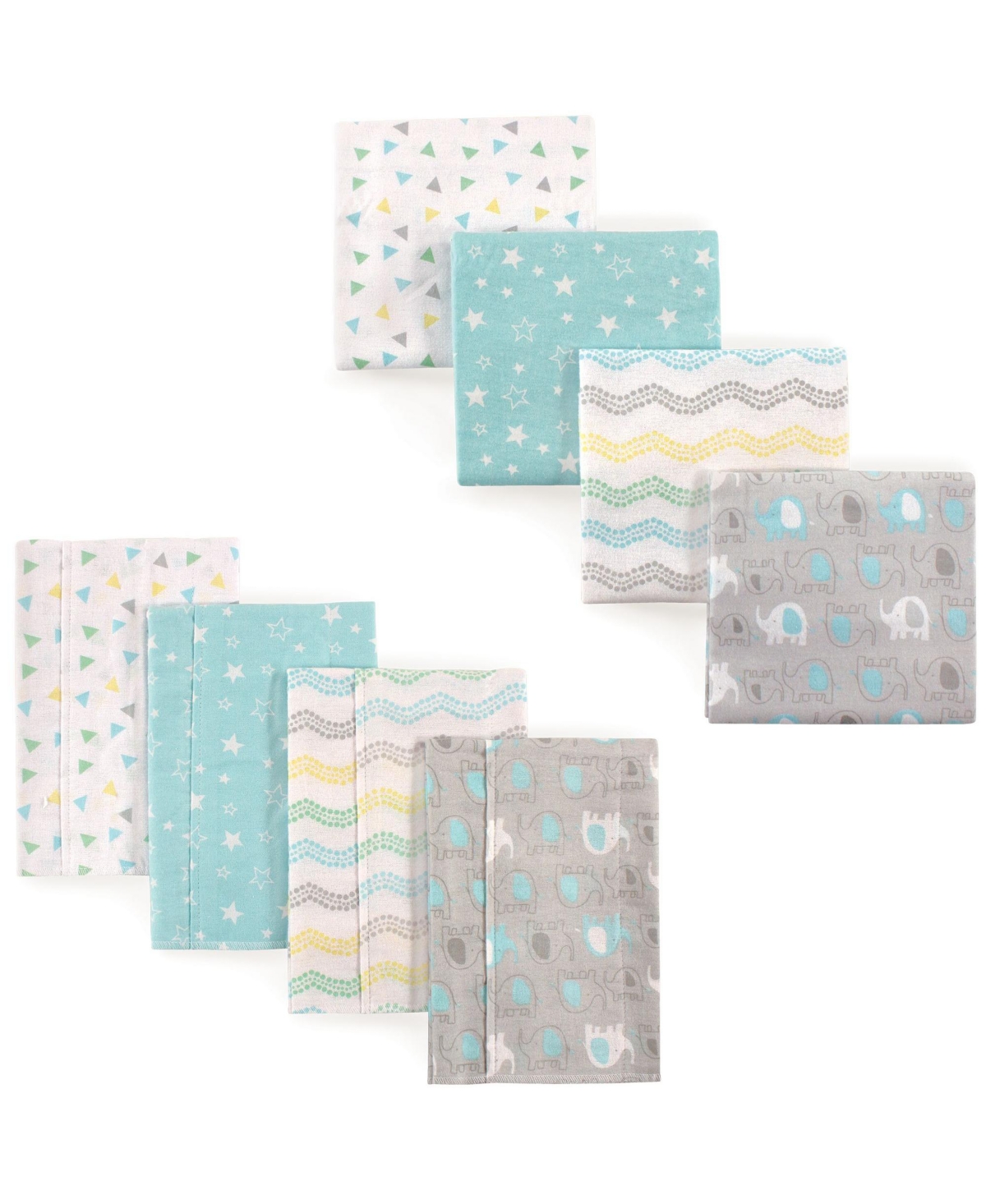 Luvable Friends Unisex Baby Cotton Flannel Burp Cloths and Receiving Blankets, 8-Piece, Elephant, One
