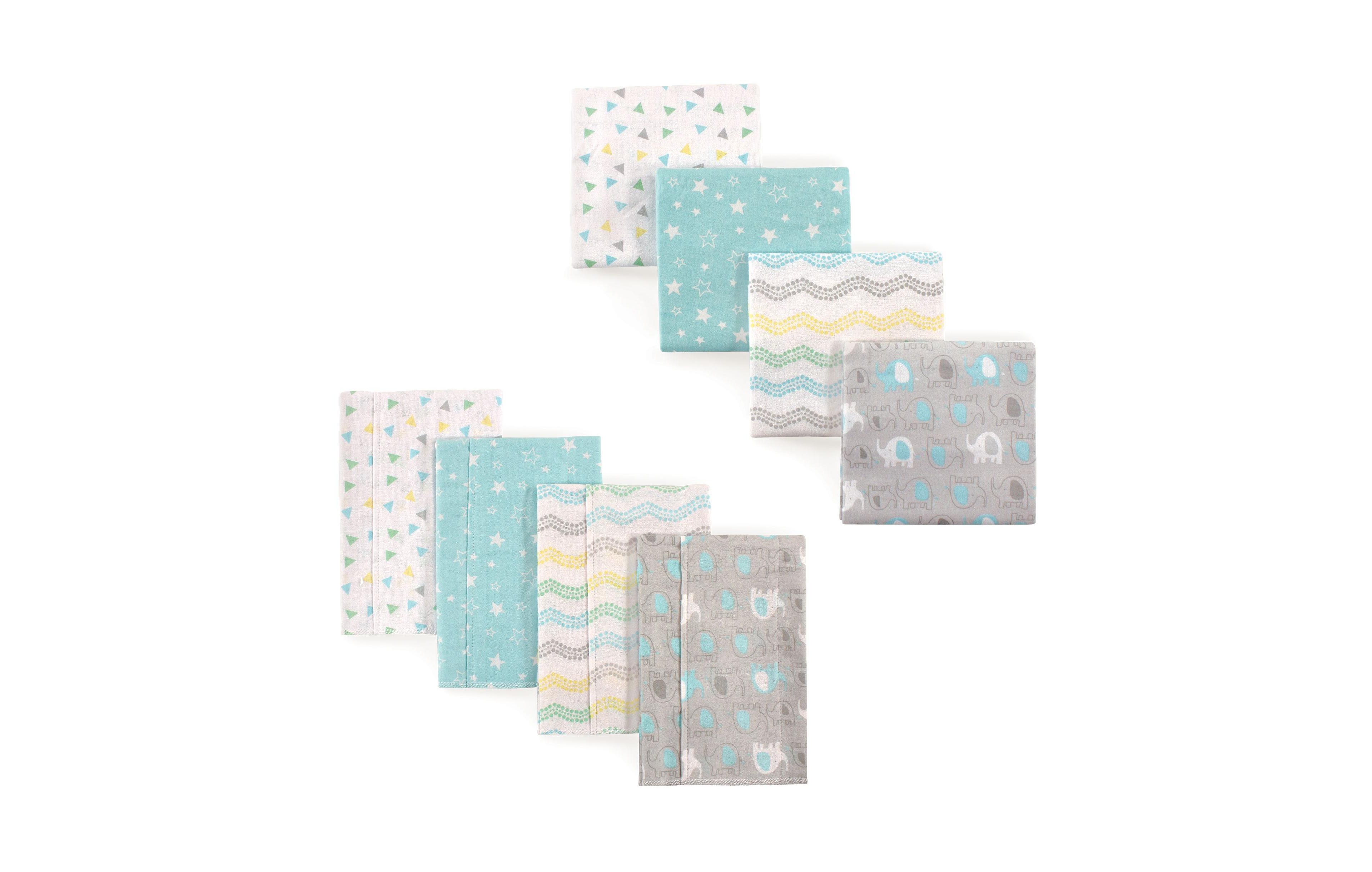 Luvable Friends Unisex Baby Cotton Flannel Burp Cloths and Receiving Blankets, 8-Piece, Elephant, One