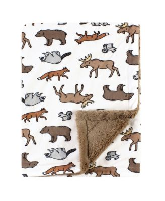 Hudson Baby Unisex Deluxe Snuggle Throw with Plush Faux Fur Trim and Underside - Animal adventure 19$