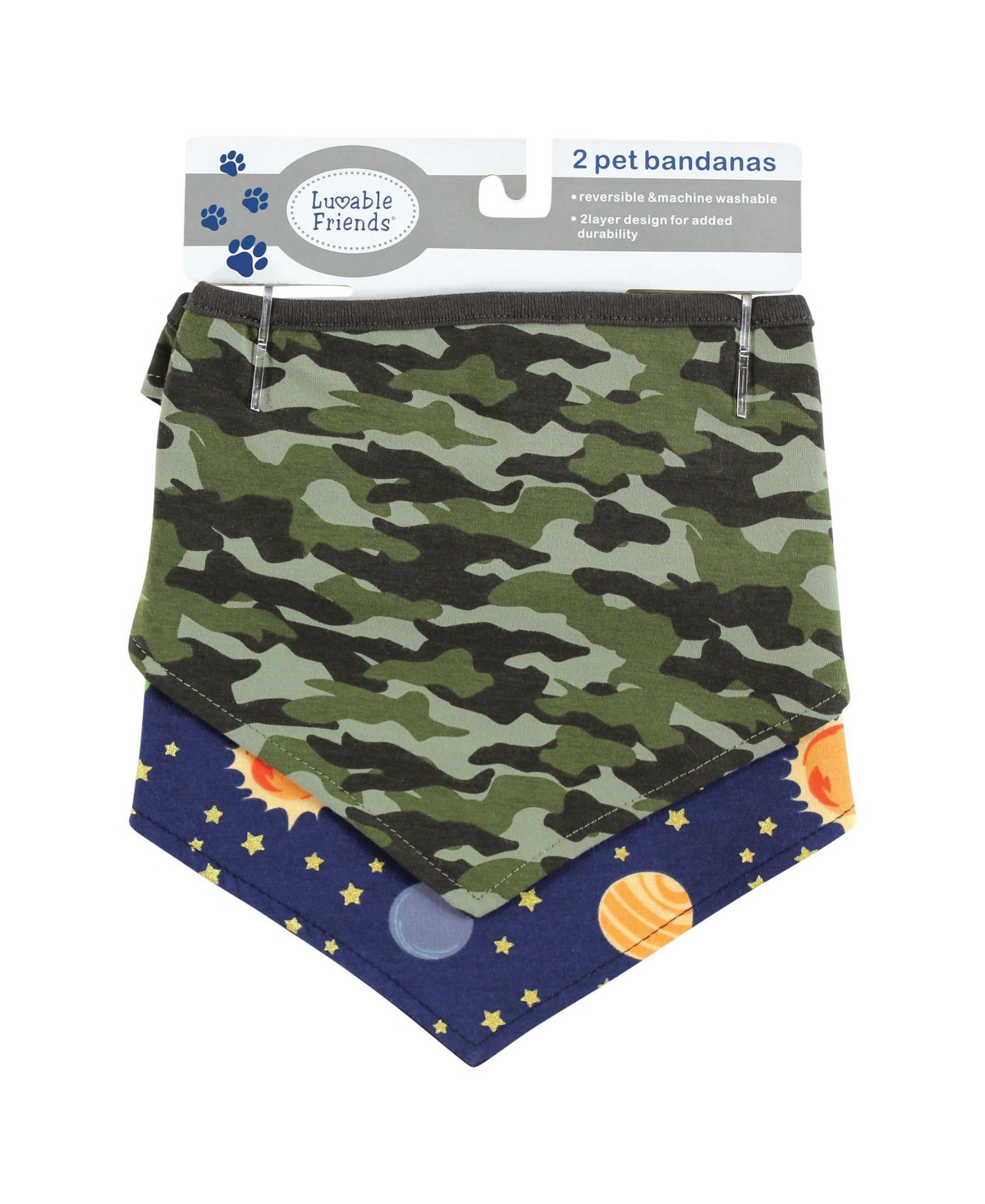 Luvable Friends Dog Reversible Pet Dog and Cat Bandana Bibs 2pk, One Size - Space camo