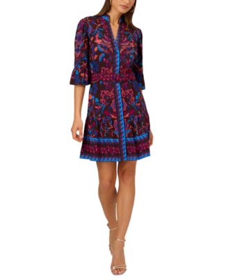 Adrianna by Adrianna Papell Women's 3/4-Sleeve Belted Fit & Flare Dress -  Brn Multi | Smart Closet