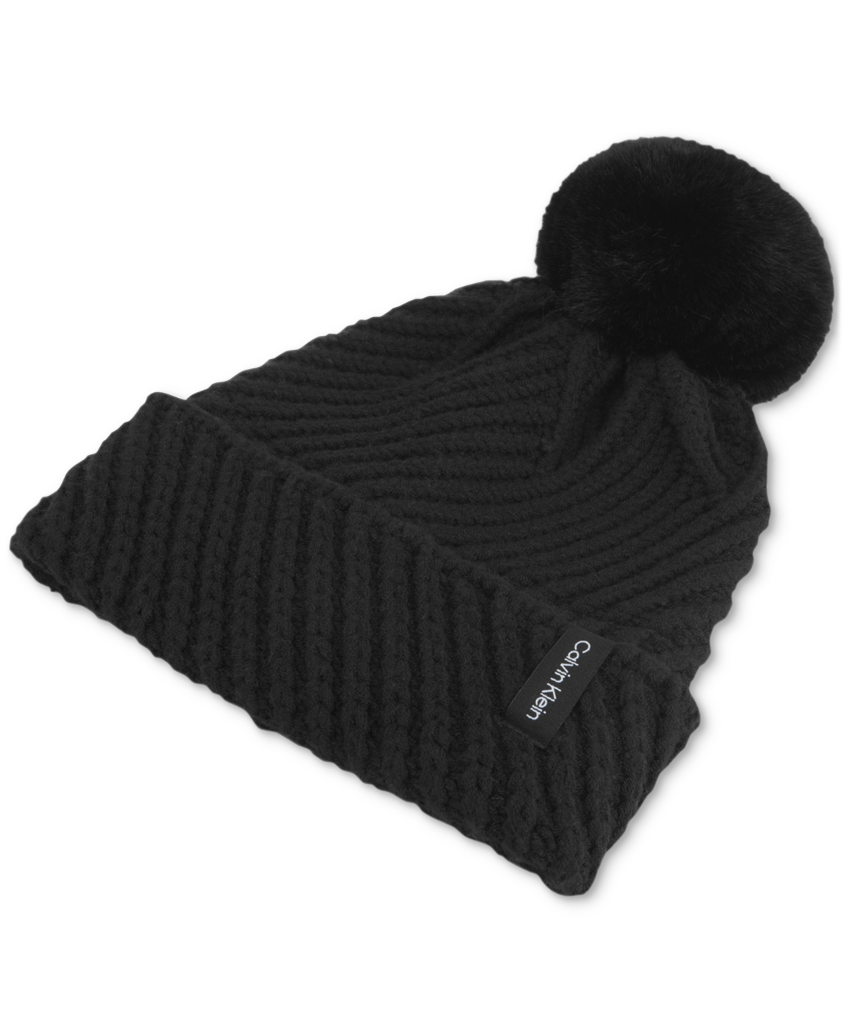Calvin Klein Chunky Rib Knit Pom Beanie In Black | ModeSens