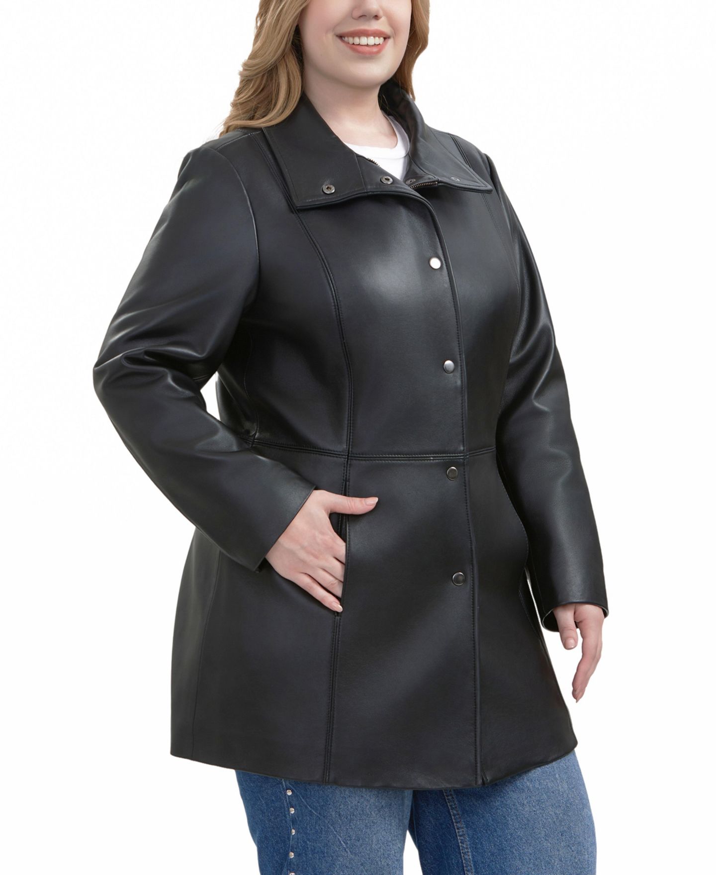 Женское пальто BGSD Plus Size Rosie Leather, цвет: Чёрный — фото 4