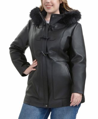 Plus Size Flora Leather Toggle Coat