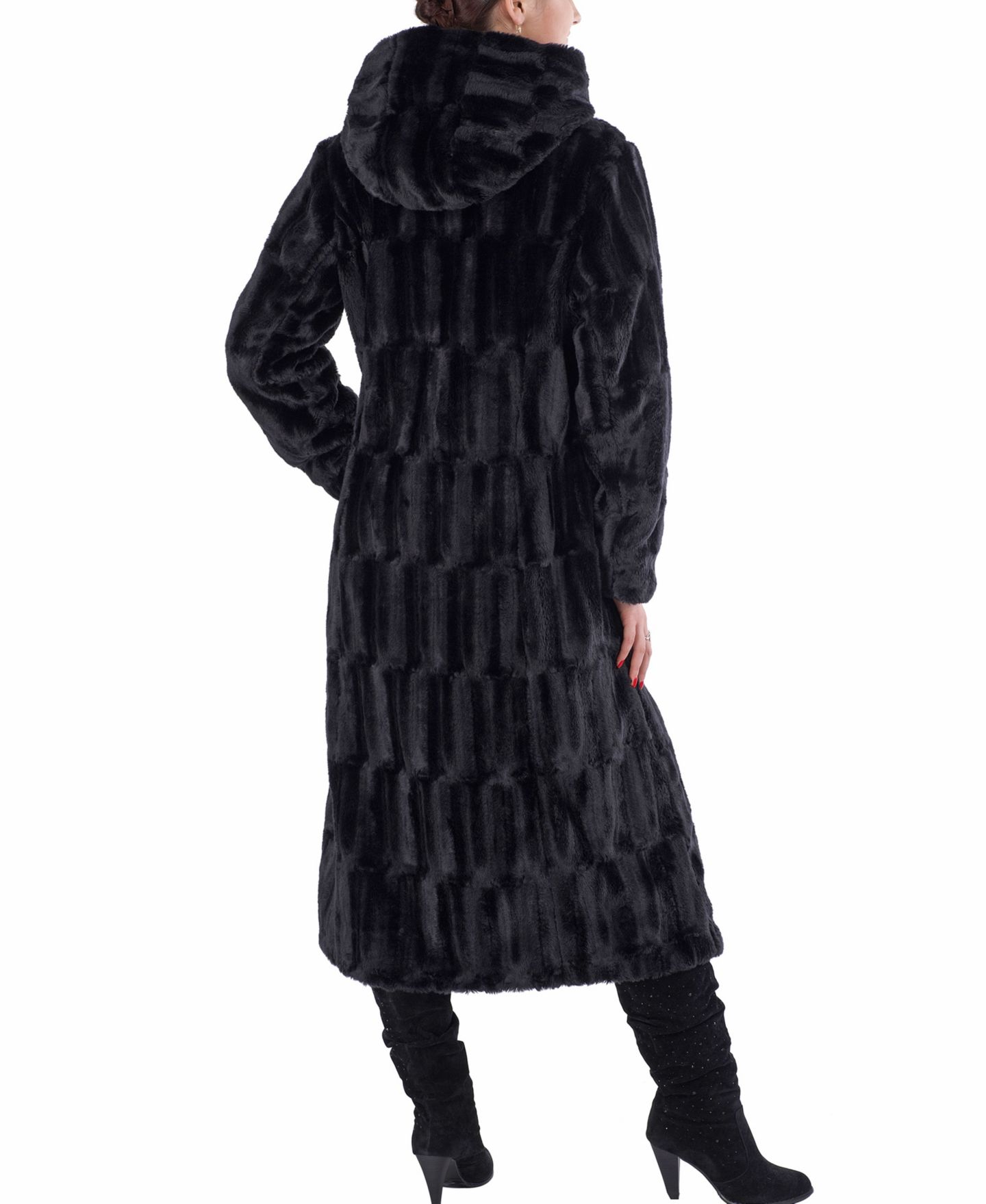 Женское пальто BGSD Lillian Hooded Reversible Faux Mink Fur Long, цвет: Чёрный — фото 3