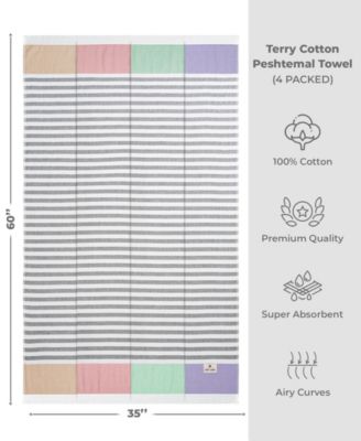 Peshtemal 100% Turkish Cotton 4-Pack Beach Towels, 35" x 60" 