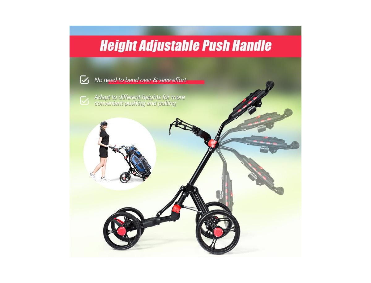 Slickblue 4 Wheel Folding Golf Pull Push Cart Trolley - Black and Red