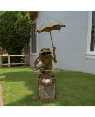 Rustic Copper Metal Frog With Umbrella Fountain 53.75"h