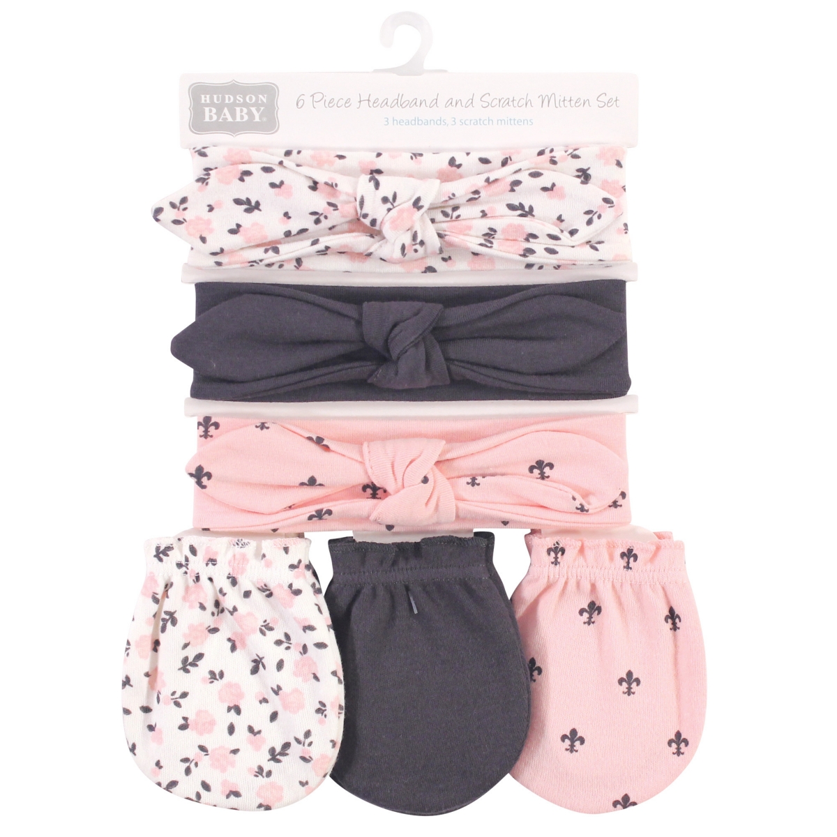 Hudson Baby Girls Cotton Headband and Scratch Mitten Set