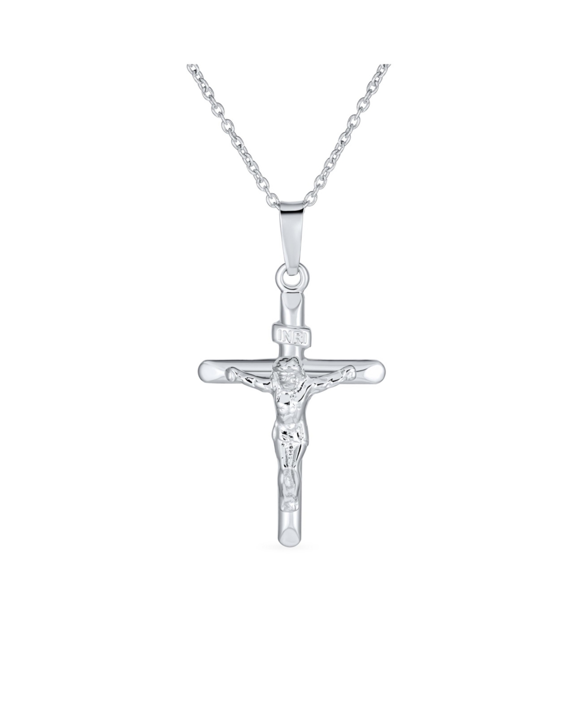 Unisex Simple Christian Catholic Religious Jewelry Medium Traditional Inri Jesus Crucifix Cross Necklace Pendant For Women Men Teen .925